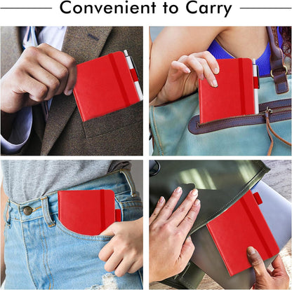 feela 6 Pack Pocket Mini Notebooks Bulk, Small Cute Memo Notepads Hardcover College Ruled Lined Journals with Pen Holder for School Business Work, with 6 Black Pens, 3.5”x 5.5”, A6, Red