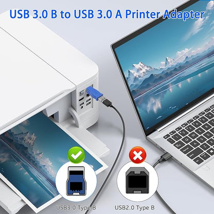 MEIRIYFA USB A to USB 3.0 B Printer Adapter, USB 3.0 Type-B to USB3.0 Type-A Female Adapter Converter 5Gbps for Printer, Scanner, External Hard Drive, Laptops - Blue, 2PCS (USB-B Male)