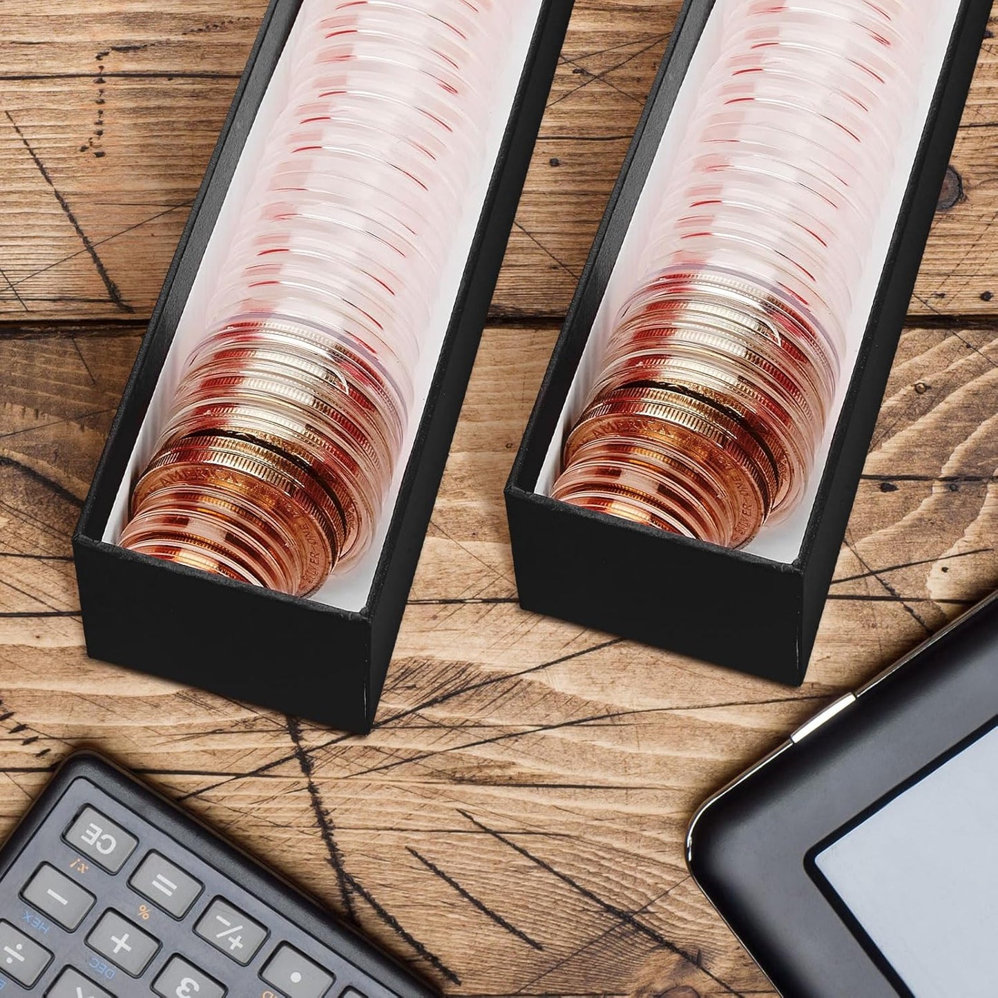 Teling 8 Pcs Coin Storage Box 2x2inch Flip Holders Collectors Coin Supplies Holders for Cents Collection Cardboard (Black)