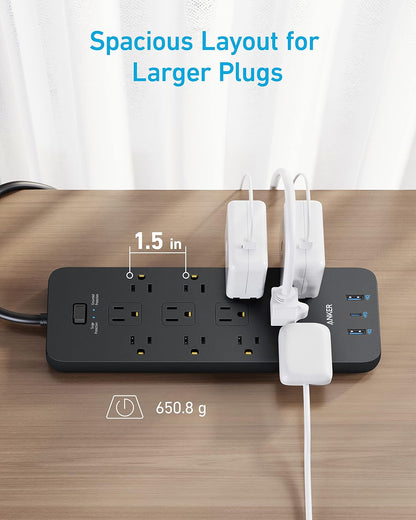 Surge Protector Power Strip (2100J), Anker 12 Outlets with 1 USB C and 2 USB Ports foriPhone 15/15 Plus/15 Pro/15 Pro Max, 5ft Extension Cord, Flat Plug, 20W USB C Charging for Home, Office,TUV Listed