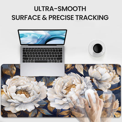 35.4 x 15.7 inches, Large Desktop Mouse pad, Keyboard and Mouse Pads for Work and Home Computers, and Large Laptop Mouse mat，White Peonies