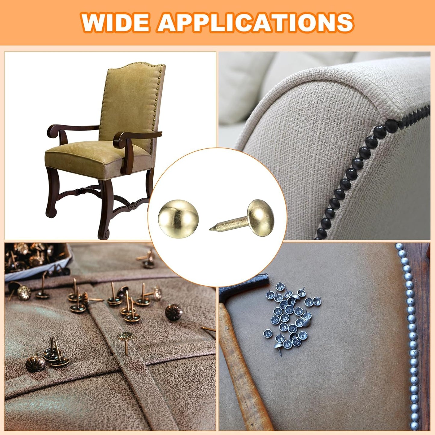 uxcell Upholstery Tacks Nail Pins Furniture, 1000Pcs 6.4x13mm Thumb Tack Pins Assortment Kit Carbon Steel for Home Sofa DIY Decorative Nail Heads Nails, Gold