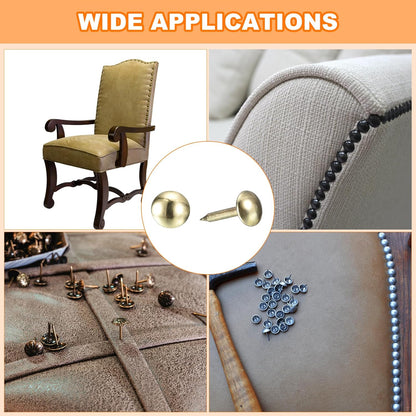 uxcell Upholstery Tacks Nail Pins Furniture, 500Pcs 6.4x13mm Thumb Tack Pins Assortment Kit Carbon Steel for Home Sofa DIY Decorative Nail Heads Nails, Gold