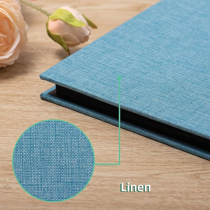 Large Photo Album Self Adhesive for 4x6 8x10 Magnetic Scrapbook Album DIY 60 Black Sticky Pages Linen Cover Photo Album(Sky Blue)