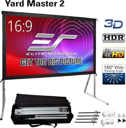 Elite Screens Yard Master 2, 110 inch Outdoor Projector Screen with Stand 16:9, 8K 4K Ultra HD 3D Fast Folding Portable Movie Theater Cinema 110" Indoor Foldable Easy Snap Projection Screen, OMS110H2