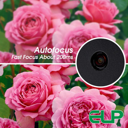 ELP 16MP Autofocus USB Camera with Metal Case - Mini UVC USB2.0 4K Webcam with 68 No Distortion Lens IMX298 Sensor for PC & Home Surveillance