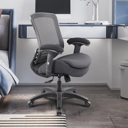 400lbs Ergonomic Office Chair with Double Seat Cushion and Soft Armrests for Executive Computer Desk with Built-in Lumbar Support (Black)