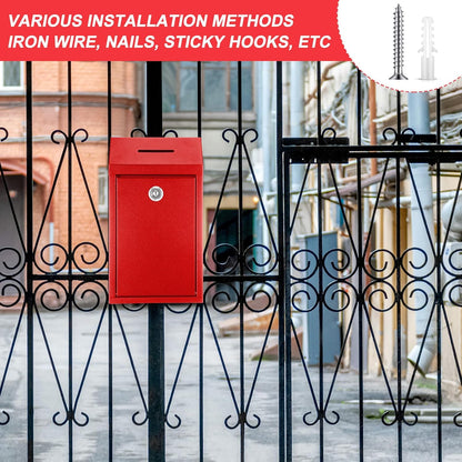 Metal Donation Cash Box Collection Safe Suggestion Box with Lock Wall Mounted Mailbox Delivery Ballot Container for Home Office Outdoor Door(Red)