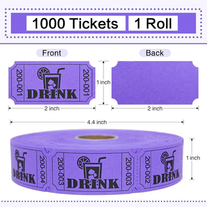 ESSENTIAL 1000 Raffle Tickets Rolls, Drink Tickets Single Roll for Events, Leisure, Movie Watching, Entertainment, Class Reward & Prizes (Purple - 5 Color Selection)