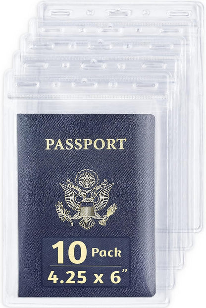 EcoEarth Passport & Identification Card Holders with Soft Edge (Clear, 4x6 Inch, 10 Pack), Extra Large Vertical ID Holder, Zipperless Plastic Name Badge Holders