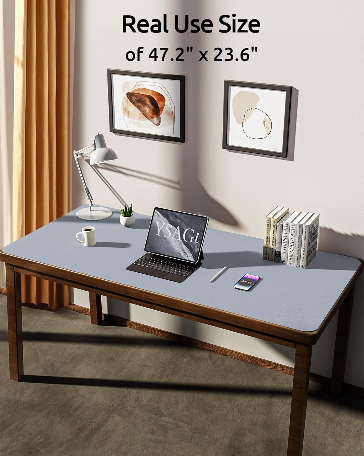 YSAGi Leather Desk Protector, Office Mat, Large Mouse Mat, Non-Slip PU Leather Blotter, Laptop Desk, Waterproof Writing Pad for Office and Home (Light Grey, 47.2" x 23.6")