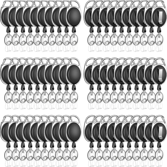 60 Pack Retractable ID Badge Holder Badge Reel with Carabiner and Belt Clip Badge Reels Retractable with Key Chain for Office Worker Doctor Nurse