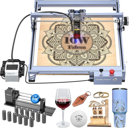 Creality 10W Laser Engraver, Falcon Pro with 3-in-1 Laser for Wood Engraving, 72W Efficient Laser Engraving Machine Fit, for Wood, Metal, Paper, Acrylic, Leather, Glass Tumbler Ring, 17" x 16"