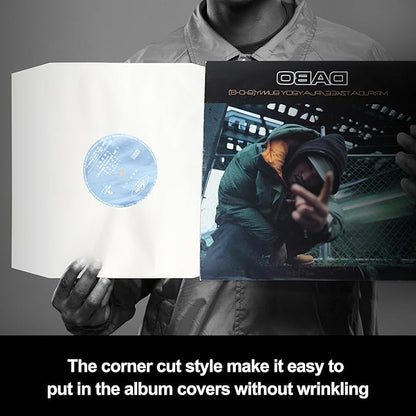 YVW 50Pcs Vinyl Record Inner Sleeves, White Kraft Paper Record Sleeves with Poly Lined for 12" Records, Corner Cut Design Acid Free Album Covers, Vinyl Record Album Covers LP Jacket Protective