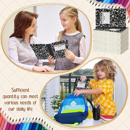 Fainne 100 Pack A5 Composition Notebooks Bulk College Ruled Composition Notebooks Marble Covers Notebook for Student Classroom Office Supplies 30 Sheet/60 Page(Black)