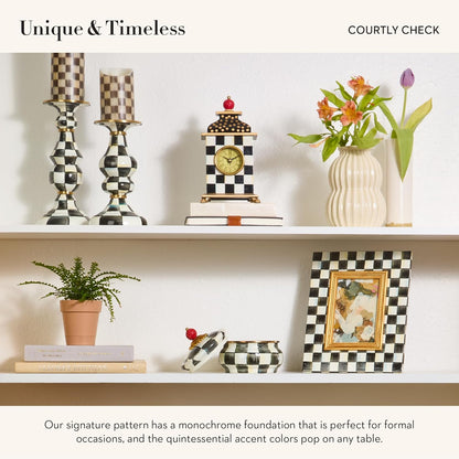 MACKENZIE-CHILDS Desk Clock, Decorative Wood Clock for Kitchen and Living Room, Black-and-White Courtly Check