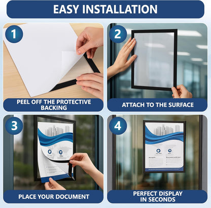 12 Pack Magnetic Sign Holder 11 x 17 with Adhesive Back - Magnetics Poster Frame & Magnetic Paper Holder - Reusable Adhesive Frames 11x17 - Magnet Frame for Wall Windows - Magnet Document Holders