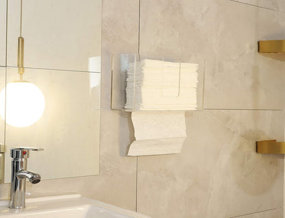 IEEK Paper Towel Dispenser Wall Mount Acrylic Paper Towel Holder for Bathroom Office and Kitchen,Hand Towel Dispenser Fits Multi-Fold Paper Towel,C-Fold, Zfold,Tri fold Paper Towels,Clear