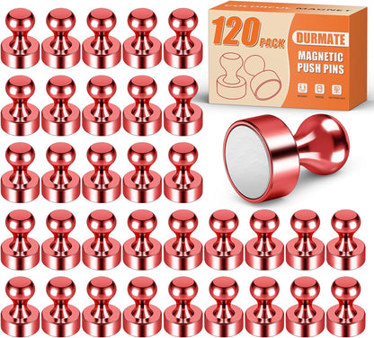 Strong Magnets for Fridge, Mini Whiteboard Magnets, Red Metal Magnetic Push Pins, 120 Pack Magnetic Clips Heavy Duty for Kitchen Accessories, Office Accessories, Locker, Desk