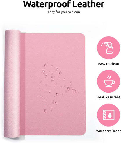 YSAGi Leather Desk Pad Protector, Large Mouse Pad, Non-Slip PU Leather Desk Blotter, Laptop Desk Pad/Mat, Waterproof Writing Pad for Office and Home (23.6" x 13.8", Pink)