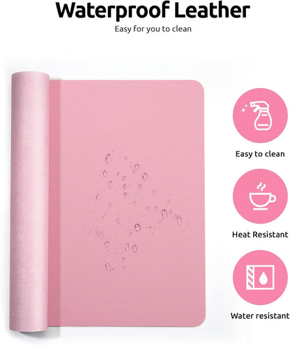 YSAGi Leather Desk Protector, Office Mat, Large Mouse Mat, Non-Slip PU Leather Blotter, Laptop Desk Mat, Waterproof Writing Pad for Office and Home (Pink, 35.4" x 17")