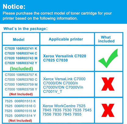 LCL C7020 C7025 C7030 Toner Cartridge High Capacity 106R03741 106R03744 106R03743 106R03742 Replacement for Xerox Versalink C7020 C7025 C7030 Printer (Black Cyan Magenta Yellow 4-Pack)