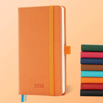Weekly Monthly 2026 Planner (Jan.26-Dec.26),6.5"x3.75",12 Months Agenda Plan with Month Tabs & Pocket,Expenses/Note Pages, Appointment Book Calendar with Hardcover Vegan Leather Cover,Orange