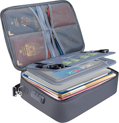 BALEINE Fireproof Document Box with Lock, Portable Fireproof Document Bag Waterproof Fire Proof File Boxes for Documents, File Organizer Box for Important Paperwork (Gray, 15''x11''x4'')