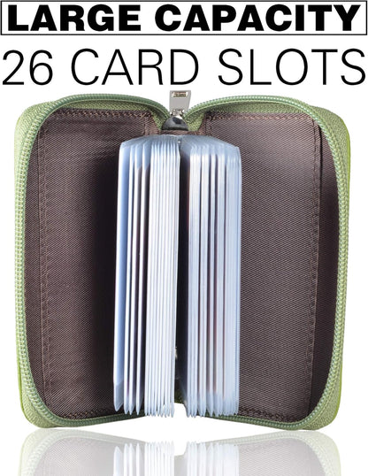 Easyoulife Genuine Leather Credit Card Holder Zipper Wallet With 26 Card Slots
