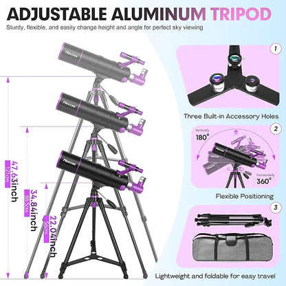 Telescope, Telescope for Adults High Powered, 90mm Aperture 550mm Portable Professional Refractor Telescopes for Kids & Astronomy Beginners with Tripod, Phone Adapter, Carry Bag & Moon Filter