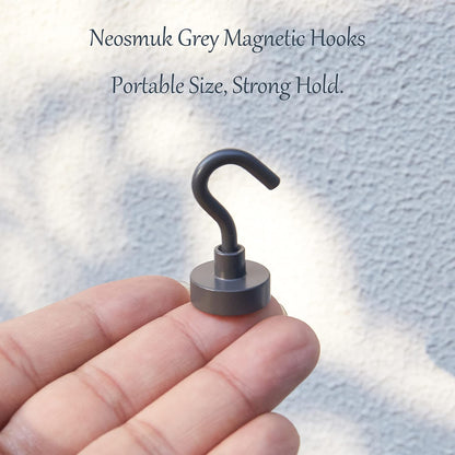 Neosmuk Magnetic Hooks,30lb Heavy Duty Earth Magnets with Hook for Refrigerator, Extra Strong Cruise Hook for Hanging, Magnetic Hanger for Curtain, Grill (Grey, 4 Pack)