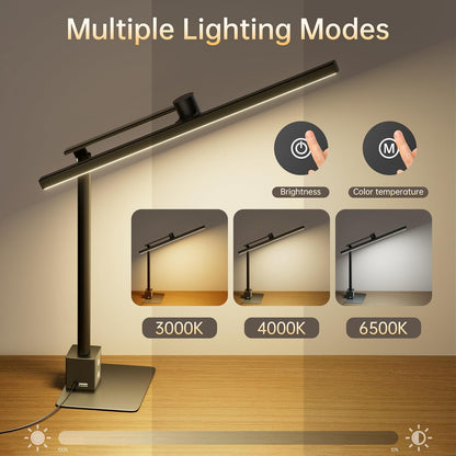 deeloop 2-in-1 LED Desk Lamp or Clamp with USB Charging for Home Office, CRI 95+ for Sunlight-Like Spectrum, 45° Asymmetric Glare‑Free Light, Memory Dimming Desk Light, Full‑Angle 3‑Axis Office Lamp