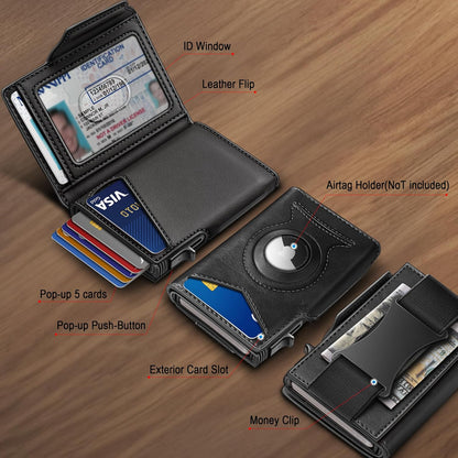 KEMISANT Airtag Wallet Men Gift,Mens Slim Front Pocket Wallet Money Clip Standard or Apple Airtag Use 3.8"×2.8"×0.9"