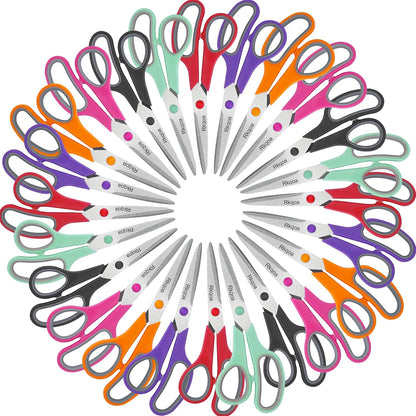 24 Pack Scissors, Rkqoa 8" All Purpose Classroom Scissor Bulk Comfort-Grip Sharp Shears for Office School House Sewing Fabric Craft Supplies, High/College School Teacher Student Scissors