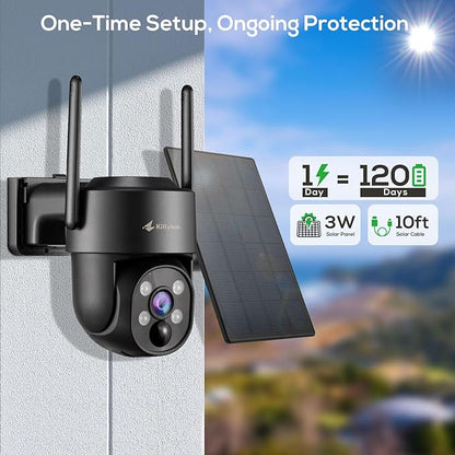 Kittyhok Solar Powered Security Camera System | 4pcs Bullet Solar Camera, 4pcs PT Solar Security Camera Outdoor, Solar Power, Human Detection, Spotlight, 10CH NVR, Local Storage, No Monthly Fees