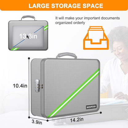 Noiposi Document Organizer with 5200℉ Heat Insulated,Waterproof and Fireproof Document Box,Portable Home Travel Safe Storage Box for Important Documents,File and Birth Certificate，Silver