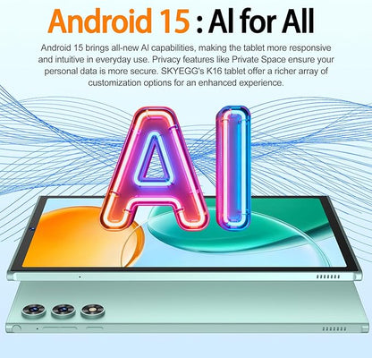 2025 Android 15 Tablet 10.1 Inch Tablets, 30GB RAM 128GB ROM 1TB Expand, 8000mAh Battery, BT5.0, 2.4/5G Wi-Fi 6, Metal Body with Keyboard & Mouse, Gemini AI, Widevine L1 HD IPS Display - Green