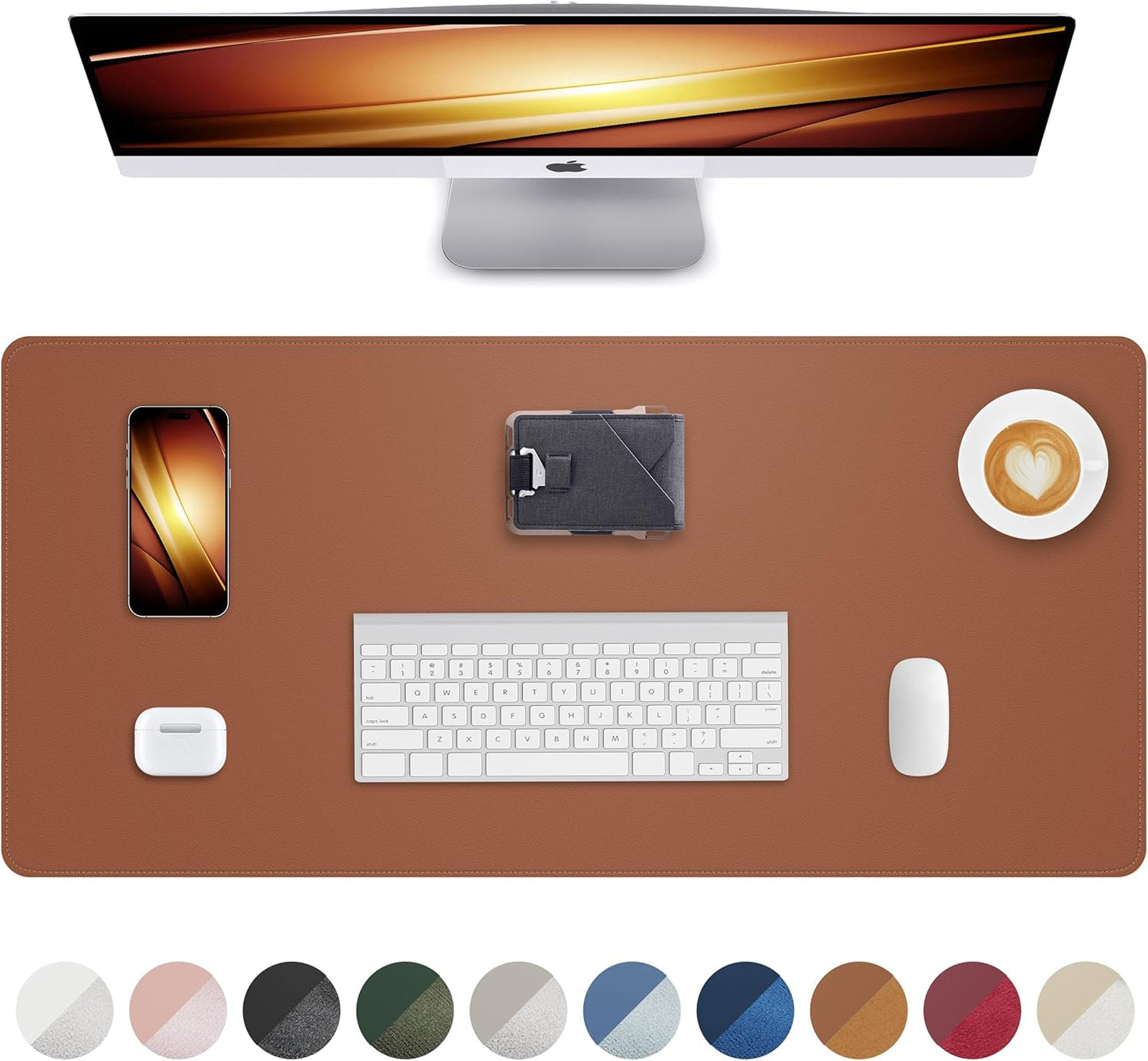 Leather Mouse Pad & Desk Blotter Mat - Non-Slip PU Laptop Desk Pad, Waterproof Writing Pad for Office & Home (Brown, 36" x 17")