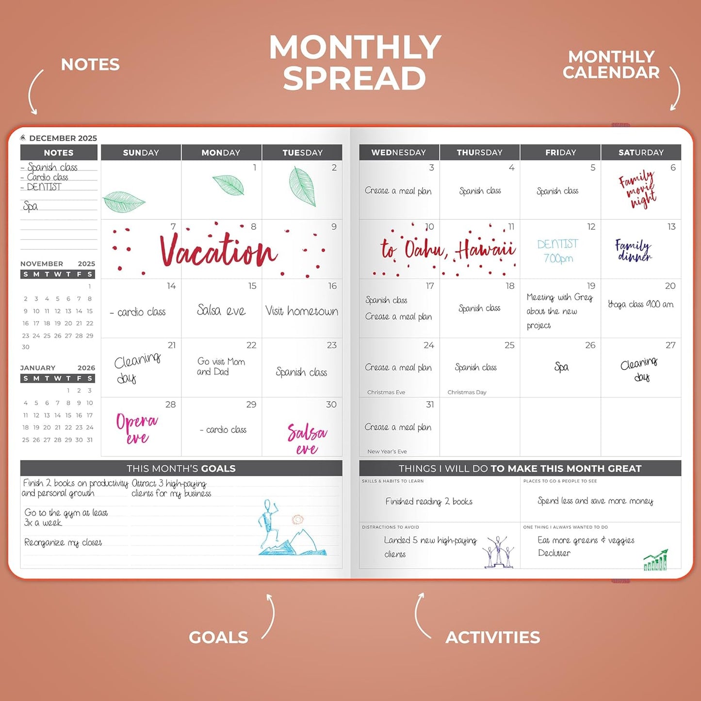 Clever Fox Planner PRO Dated (Jan 2025–Jan 2026) Weekly & Monthly Life Planner to Increase Productivity, Time Management and Hit Your Goals – Organizer, Gratitude Journal – A4 Size (Orange)