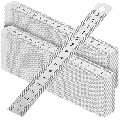 60 PCS 6 Inch Stainless Steel Ruler Bulk with Inch and Metric Scale, Straight Edge Metal Rulers Measuring Tool for Measuring