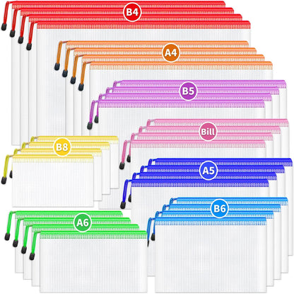Smarpau 32pcs Zipper Pouch, 8 Sizes 8 Colors Mesh Zipper Pouches for Organizing, Waterproof Plastic Zipper Storage Bags for Board Game Storage, Travel, Office Supplies
