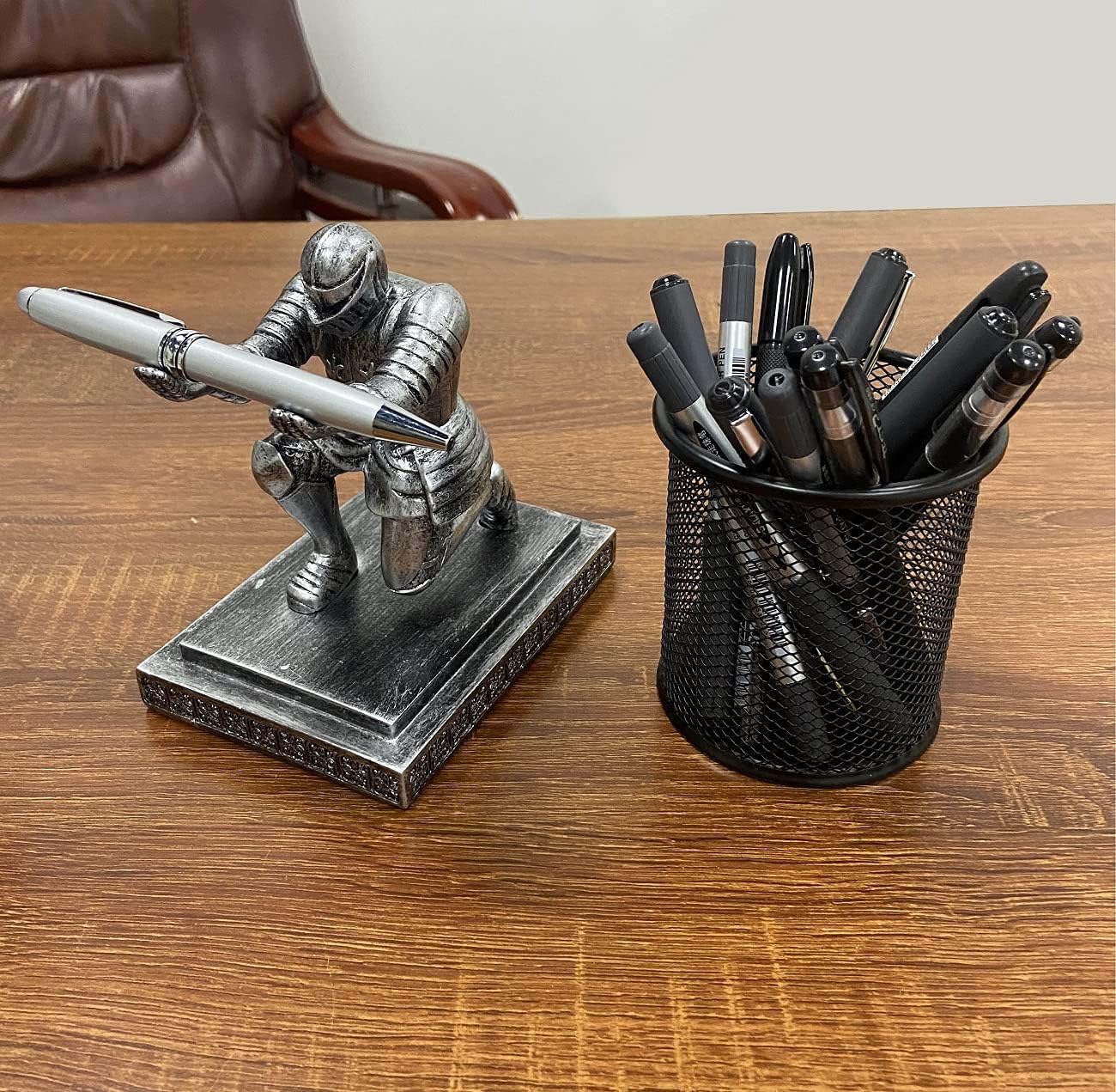 Executive Knight Pen Holder with a Pen Personalized Desk Accessories Decor Home Office Cool Pen Stand Iron