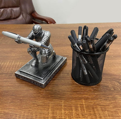 Executive Knight Pen Holder with a Pen Personalized Desk Accessories Decor Home Office Cool Pen Stand Iron