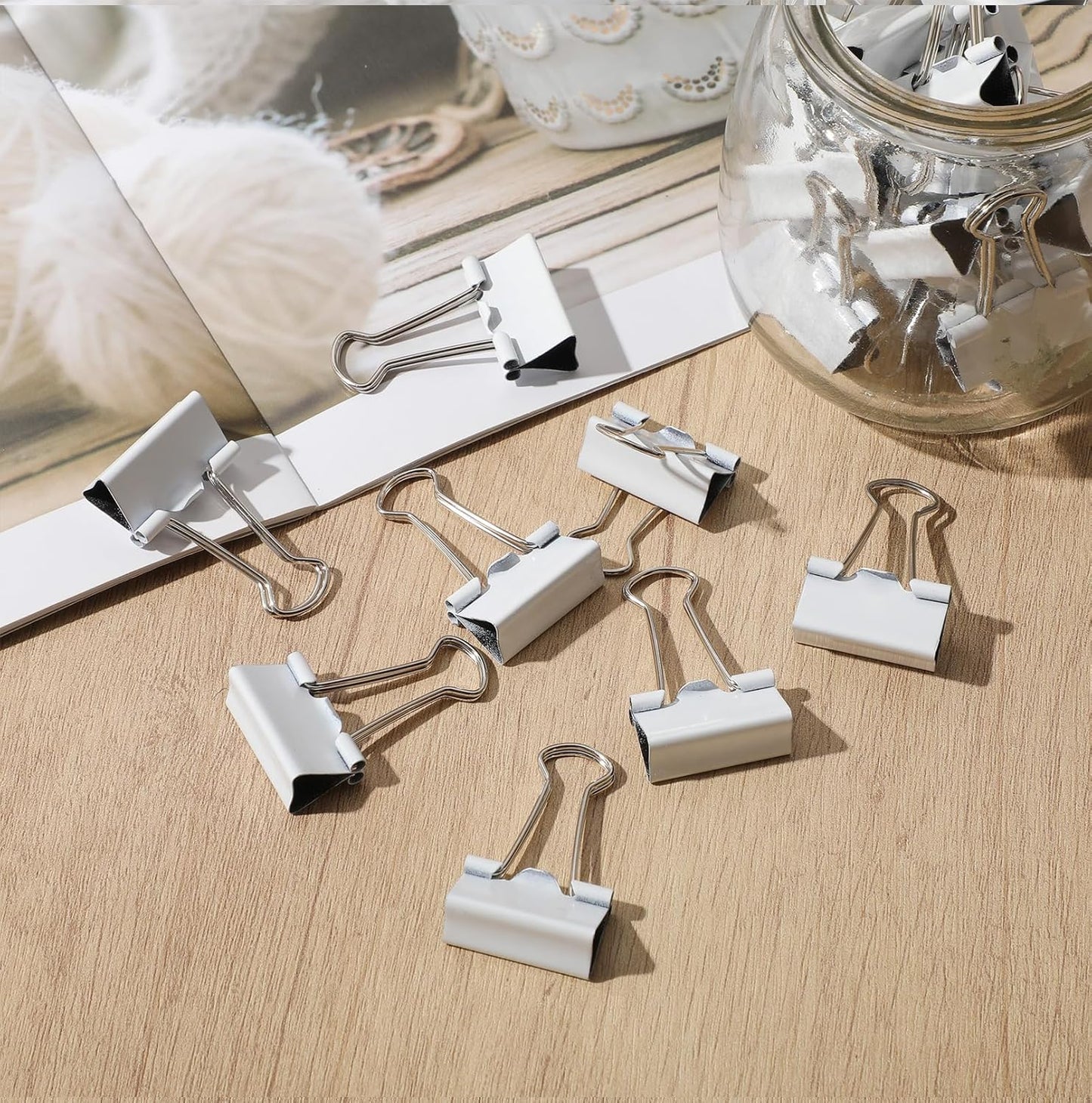 Jetec 100 Pack 1in/25mm White Metal Binder Clips Bulk Medium Reusable Fold Back Binder Clips Paper Clamps Spring Steel Sturdy for Home School Office Supplies