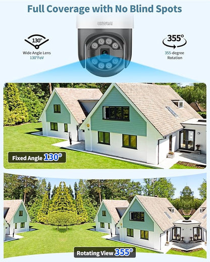 OHWOAI 《130°Wide Angle & 2-Way Audio 》4K Outdoor Wired Security Camera System,360 Degrees Security PTZ IP Cameras,Surveillance Video Equipment, Surveillance DVR Kits
