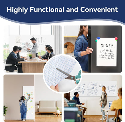 Vusign Whiteboard Sticker for Wall, 96" x 17.3" Dry Erase Board Wallpaper Peel and Stick，Self-Adhesive White Board for School, Office, Home, Kids Drawing with 3 Pen, 1 Cleaning Cloth