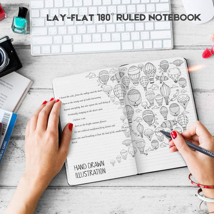 Huhuhero 10 Pack Lined Journal Notebook, 120Gsm College Ruled Thick Paper Journals for Writing, Hardcover Notebooks for Work School Business Note Taking Women Men, 5"×8.25" (10, Black)