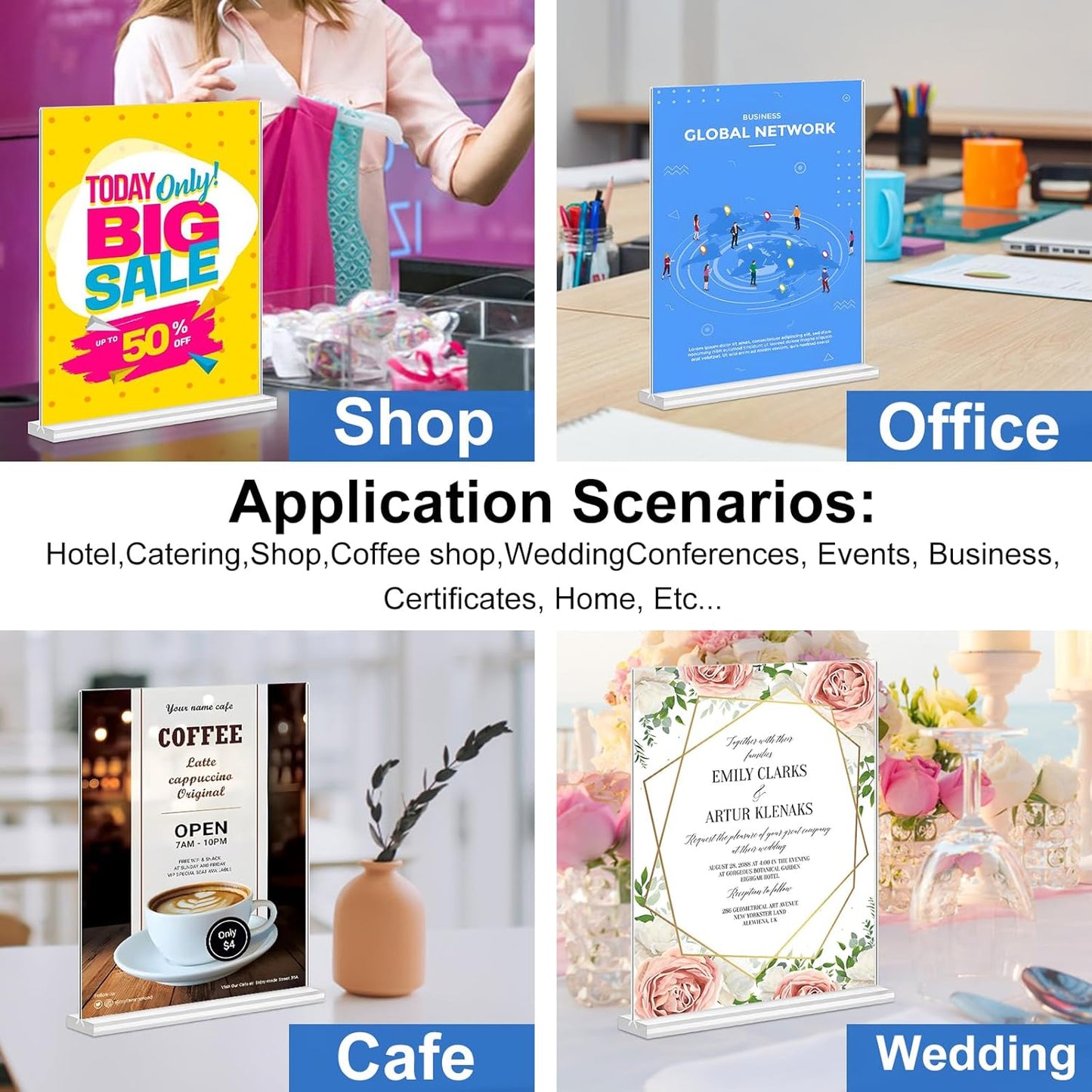 Arrobust Acrylic Sign Holder 8.5 x 11 Inches, 12 Pack Clear Display Table Top Signs Stand, Double Sided Vertical Flyer Holder ,Plastic Frames Paper Holder for Stores Home Office Menu Retail Show Fair