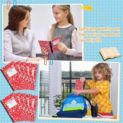 Fainne 100 Pack A5 Composition Notebooks Bulk College Ruled Composition Notebooks Marble Covers Notebook for Student Classroom Office Supplies 30 Sheet/60 Page(Red)