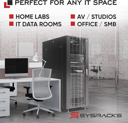Sysracks - Server Rack – Wall Mount Rack - Locking Cabinet for Network - Electronics - Security - Audio - Video - AV Equipment - Data Rack - Legs/Power Strip/Shelf/Fan - 24-Inch Deep (27U)